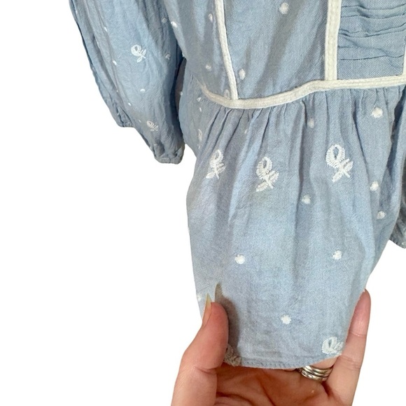 Ulla Johnson Etienne Blouse Chambray Floral Embroidered Swiss Dot - Picture 10 of 13